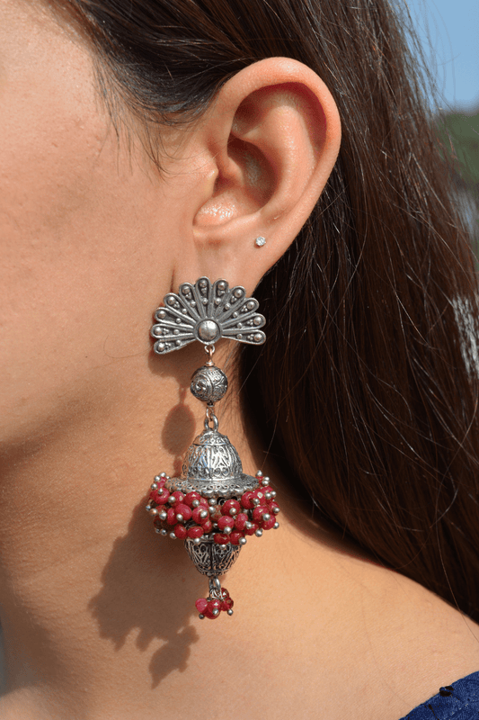 Red Dholki Earrings pakhawaj Not Fount by House Of Heer with Alloy Metal, Festive Jewellery, Festive Wear, Free Size, jewelry, Jhumkas, July Sale, July Sale 2023, Natural, Red, Solids at Kamakhyaa for sustainable fashion