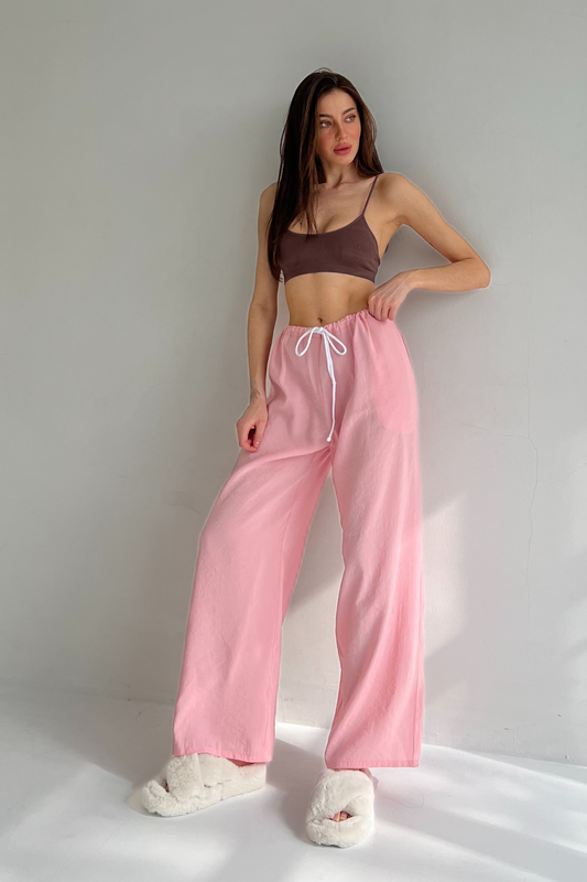 Reese Bra and Pant Pajama Set by Angie's Showroom with Natural, Pink, Regular Fit, Solids, Womenswear at Kamakhyaa for sustainable fashion