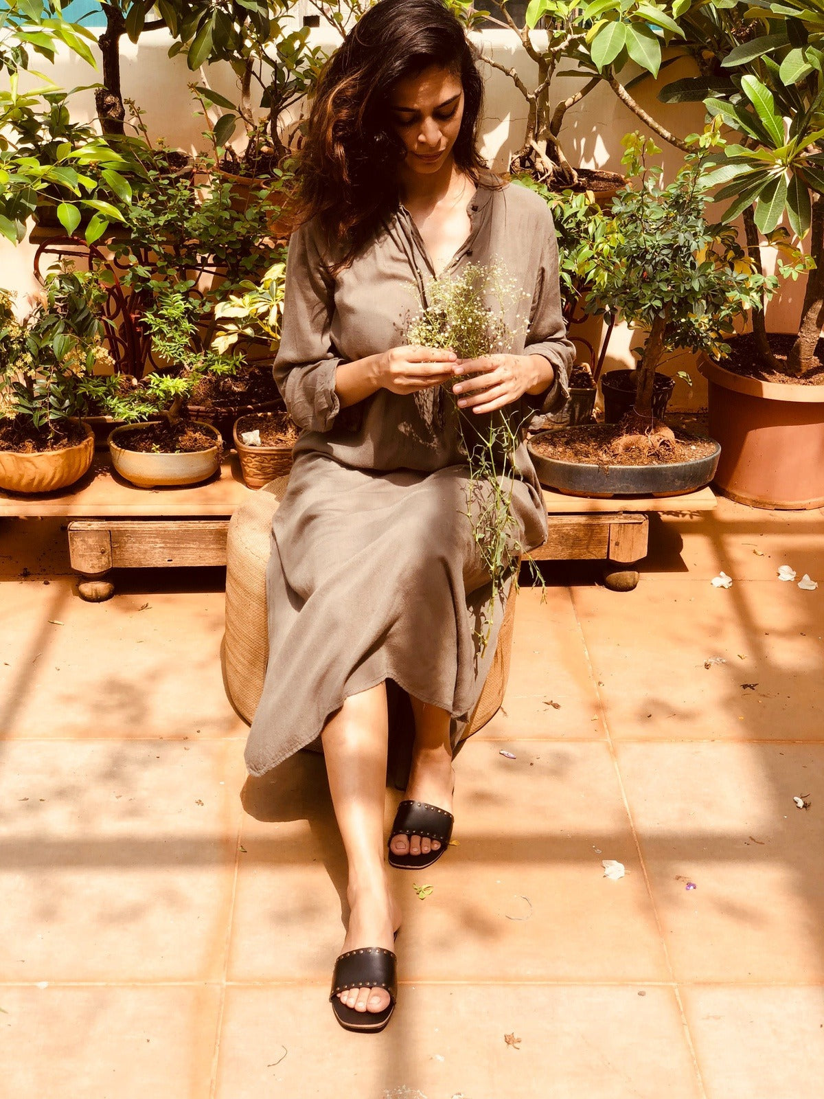 Flats-Rivet Sliders Black by Sole Stories with Black, Casual Wear, Faux Leather, Flats, Mules, Open Toes, Slip Ons, Solids, Upcycled, Vegan at Kamakhyaa for sustainable fashion