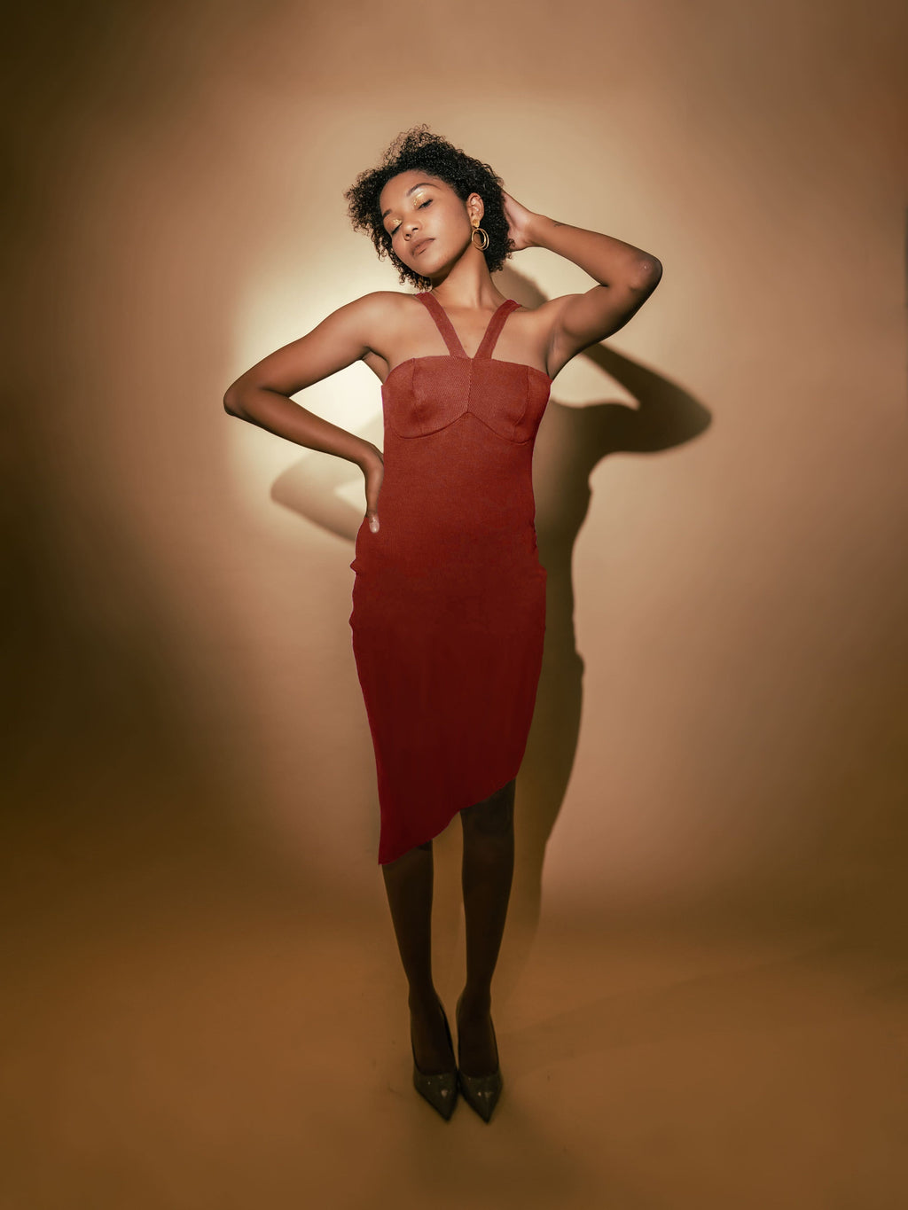 Rustic Orange Solid Mini Dress by Meko Studio with Cotton, Deadstock Fabrics, Evening Wear, Fall, For Birthday, For Her, Halter Neck Dresses, July Sale, July Sale 2023, Lycra, Mini Dresses, Orange, Slim Fit, Solids, Verao by Meko Studio, Verao SS-22/23, Womenswear at Kamakhyaa for sustainable fashion