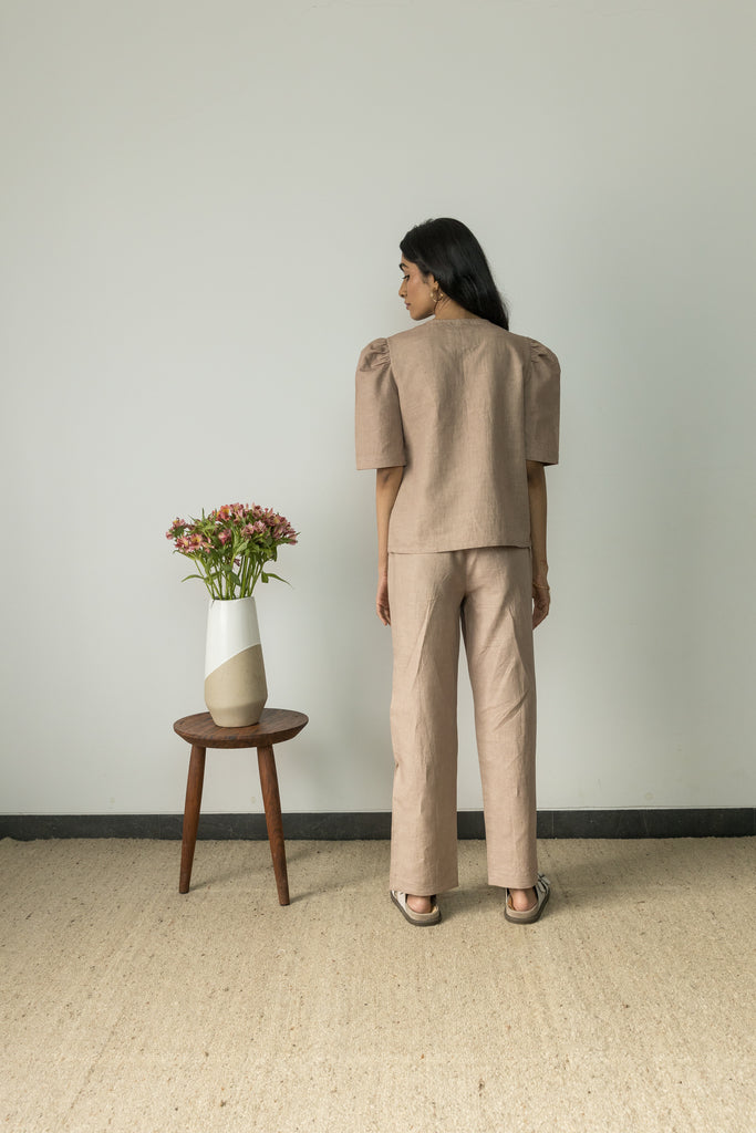 Sunset Rose Wrap Top by Anushé Pirani with Beige, Casual Wear, Cotton, Cotton Hemp, Handwoven, Hemp, Regular Fit, Shibumi Collection, Solids, Womenswear, Wrap Tops at Kamakhyaa for sustainable fashion