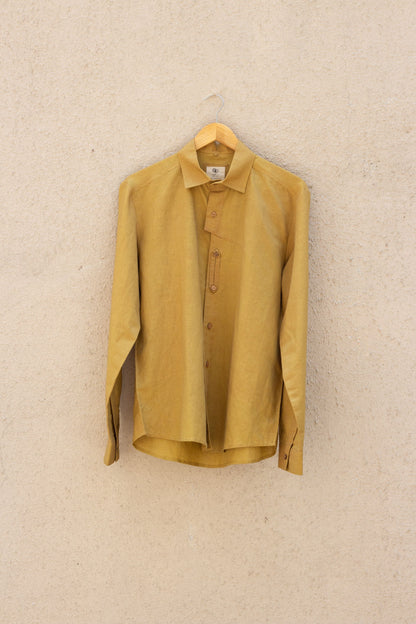 Yellow Cotton Shirt by Anushé Pirani with Best Selling, Casual Wear, Cotton, Cotton Hemp, For Him, Handwoven, Hemp, Menswear, Regular Fit, Shibumi Collection, Shirts, Solids, Tops, Yellow at Kamakhyaa for sustainable fashion