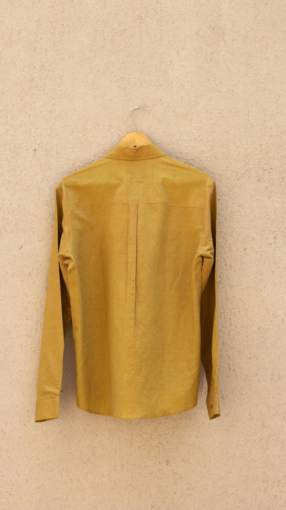 Yellow Cotton Shirt by Anushé Pirani with Best Selling, Casual Wear, Cotton, Cotton Hemp, For Him, Handwoven, Hemp, Menswear, Regular Fit, Shibumi Collection, Shirts, Solids, Tops, Yellow at Kamakhyaa for sustainable fashion