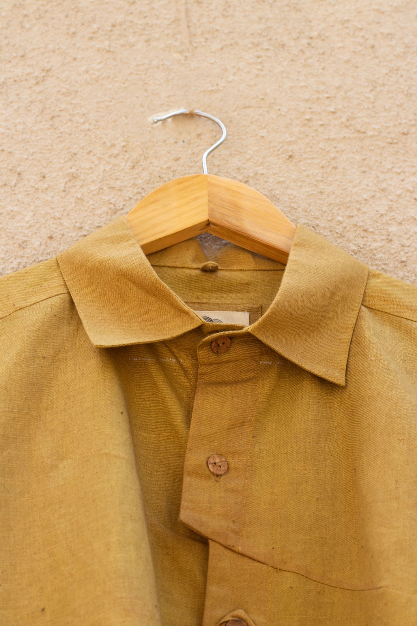 Yellow Cotton Shirt by Anushé Pirani with Best Selling, Casual Wear, Cotton, Cotton Hemp, For Him, Handwoven, Hemp, Menswear, Regular Fit, Shibumi Collection, Shirts, Solids, Tops, Yellow at Kamakhyaa for sustainable fashion