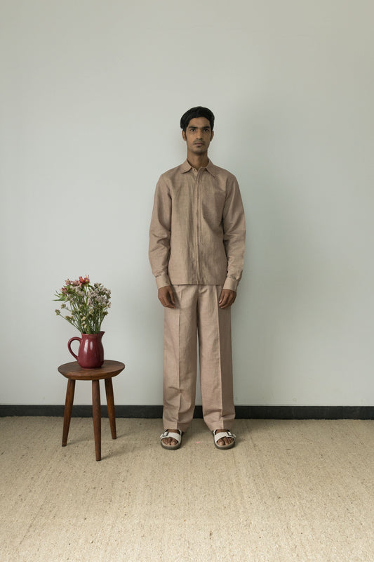 Sunset Rose Cotton Shirts by Anushé Pirani with Beige, Casual Wear, Cotton, Cotton Hemp, For Him, Handwoven, Hemp, Menswear, Regular Fit, Shibumi Collection, Shirts, Solids, Tops at Kamakhyaa for sustainable fashion