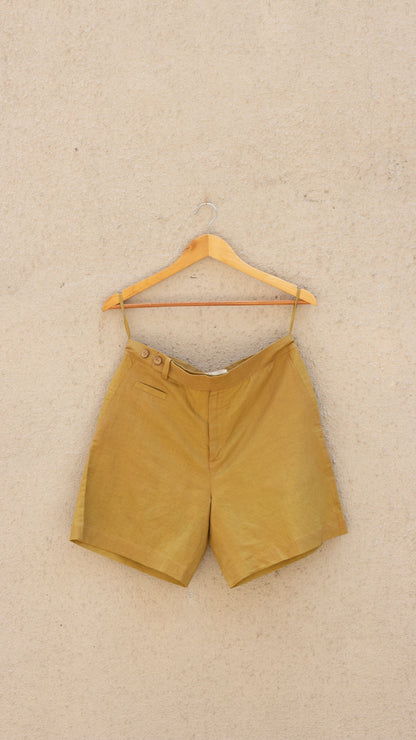 Yellow Cotton Shorts Casual Wear, Cotton, Cotton Hemp, Handwoven, Hemp, Regular Fit, Shibumi Collection, Shorts, Solids, Yellow Kamakhyaa