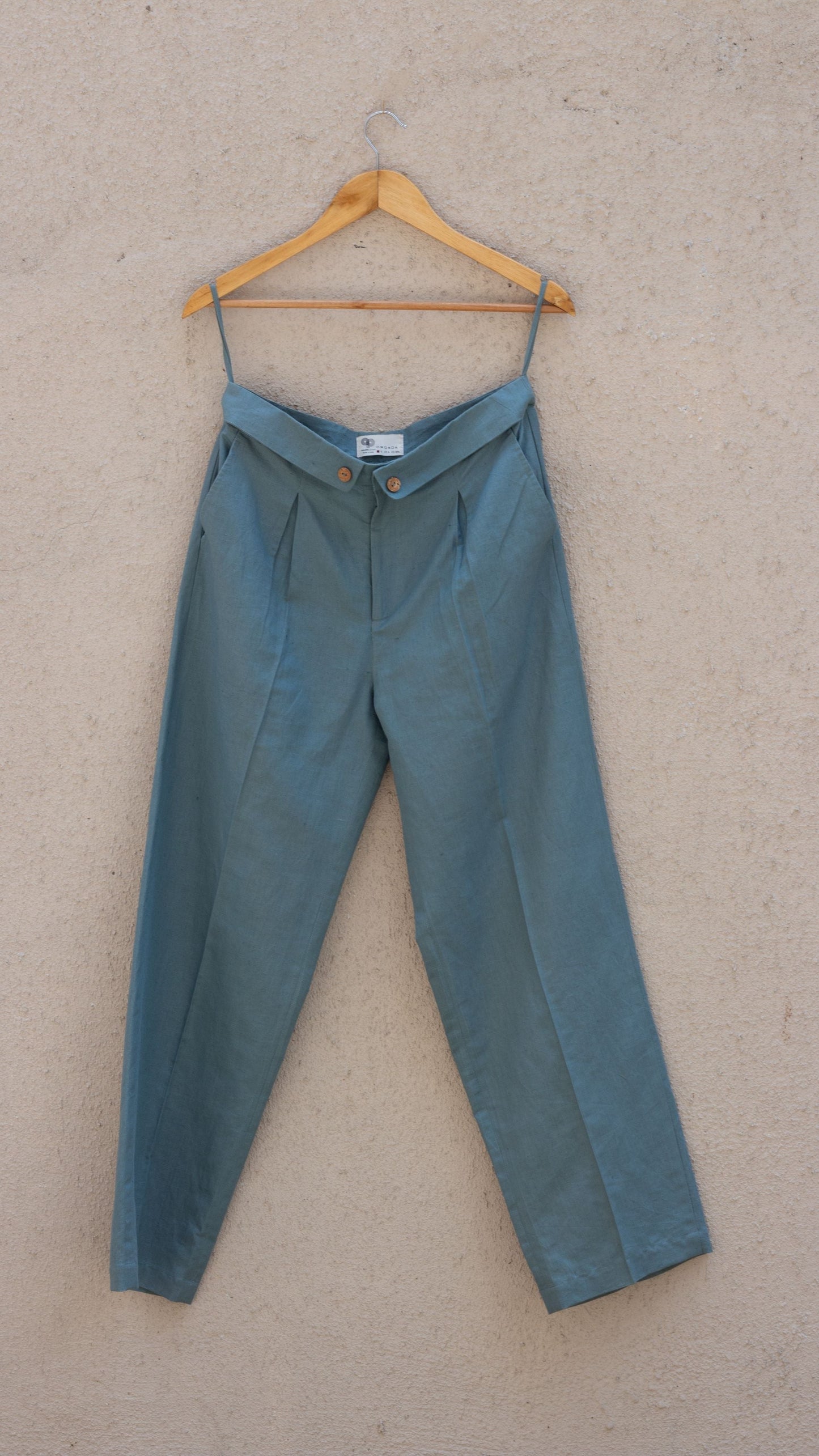 Blue Solid Cotton Pants by Anushé Pirani with Blue, Casual Wear, Cotton, Cotton Hemp, For Him, Handwoven, Hemp, Mens Bottom, Menswear, Pants, Regular Fit, Shibumi Collection, Solids at Kamakhyaa for sustainable fashion