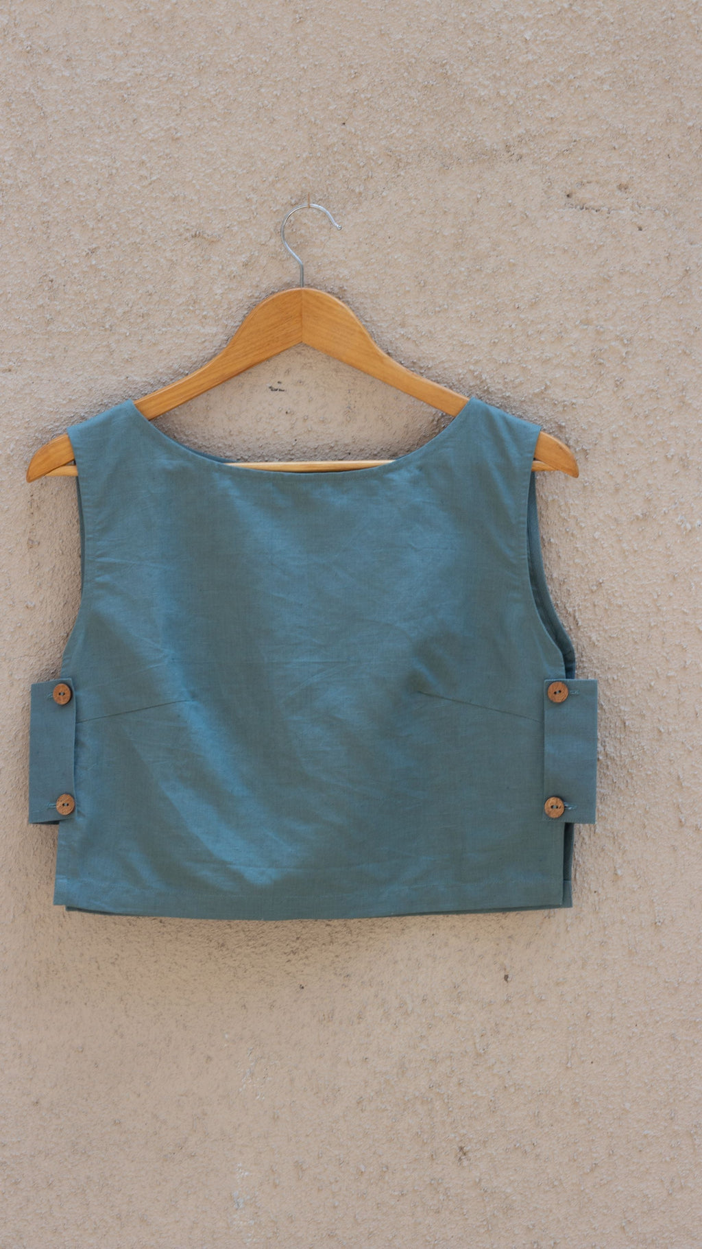 Blue Crop Top by Anushé Pirani with Best Selling, Blouses, Blue, Casual Wear, Cotton, Cotton Hemp, Crop Tops, Handwoven, Hemp, Regular Fit, Shibumi Collection, Solids, Womenswear at Kamakhyaa for sustainable fashion