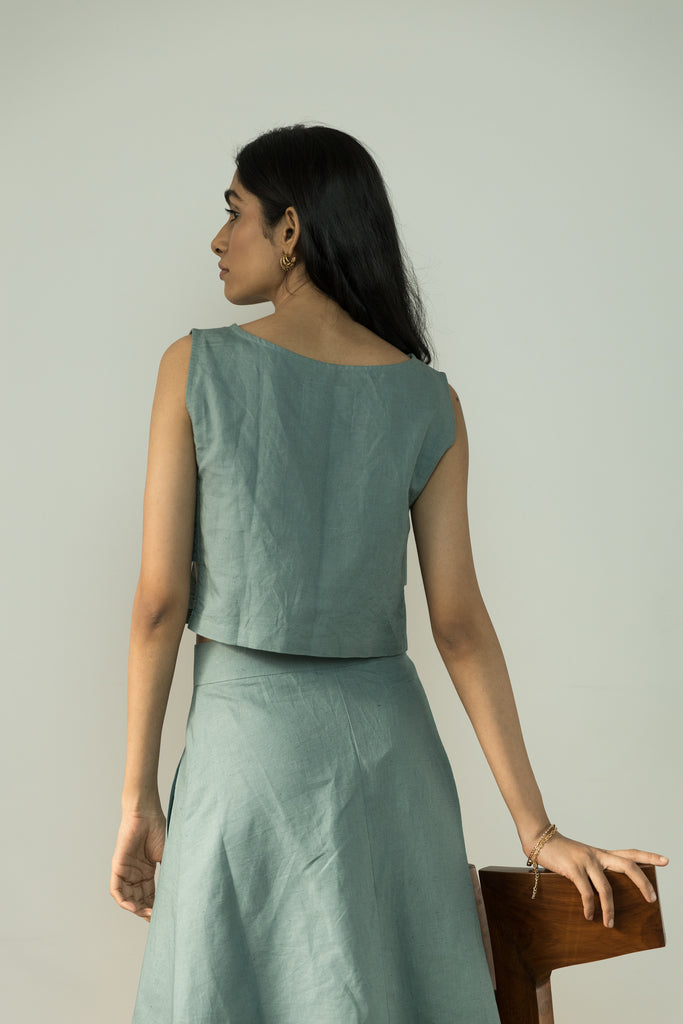 Blue Crop Top by Anushé Pirani with Best Selling, Blouses, Blue, Casual Wear, Cotton, Cotton Hemp, Crop Tops, Handwoven, Hemp, Regular Fit, Shibumi Collection, Solids, Womenswear at Kamakhyaa for sustainable fashion