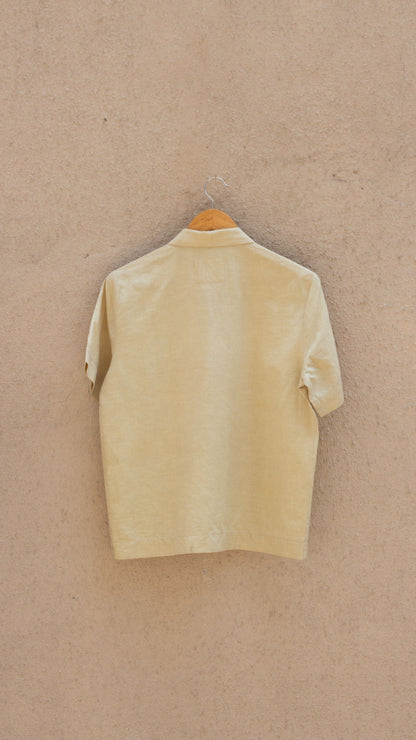 Beige Solid Cotton Shirt by Anushé Pirani with Beige, Casual Wear, Cotton, Cotton Hemp, Handwoven, Hemp, Relaxed Fit, Shibumi Collection, Shirts, Solids, Womenswear at Kamakhyaa for sustainable fashion