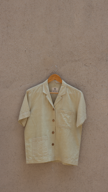 Beige Solid Cotton Shirt by Anushé Pirani with Beige, Casual Wear, Cotton, Cotton Hemp, Handwoven, Hemp, Relaxed Fit, Shibumi Collection, Shirts, Solids, Womenswear at Kamakhyaa for sustainable fashion