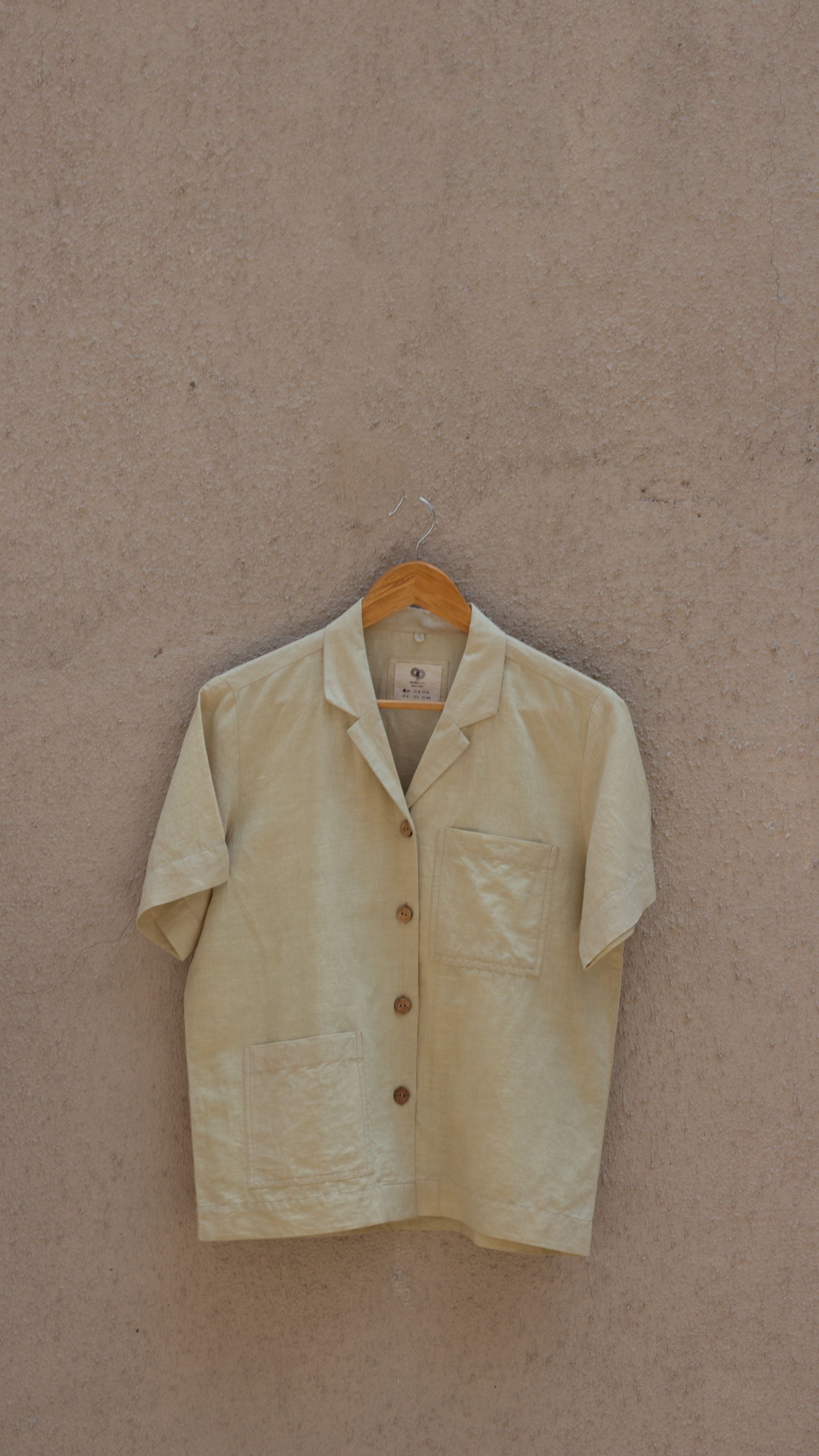 Sunset Rose Casual Shirt by Anushé Pirani with Beige, Casual Wear, Cotton, Cotton Hemp, Handwoven, Hemp, Relaxed Fit, Shibumi Collection, Shirts, Solids, Womenswear at Kamakhyaa for sustainable fashion