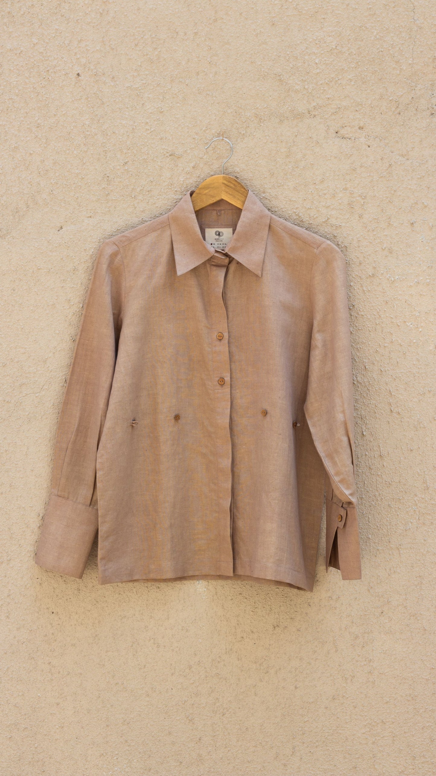 Sunset Rose Solid Shirt by Anushé Pirani with Beige, Casual Wear, Cotton, Cotton Hemp, Handwoven, Hemp, Regular Fit, Shibumi Collection, Shirts, Solids, Womenswear at Kamakhyaa for sustainable fashion