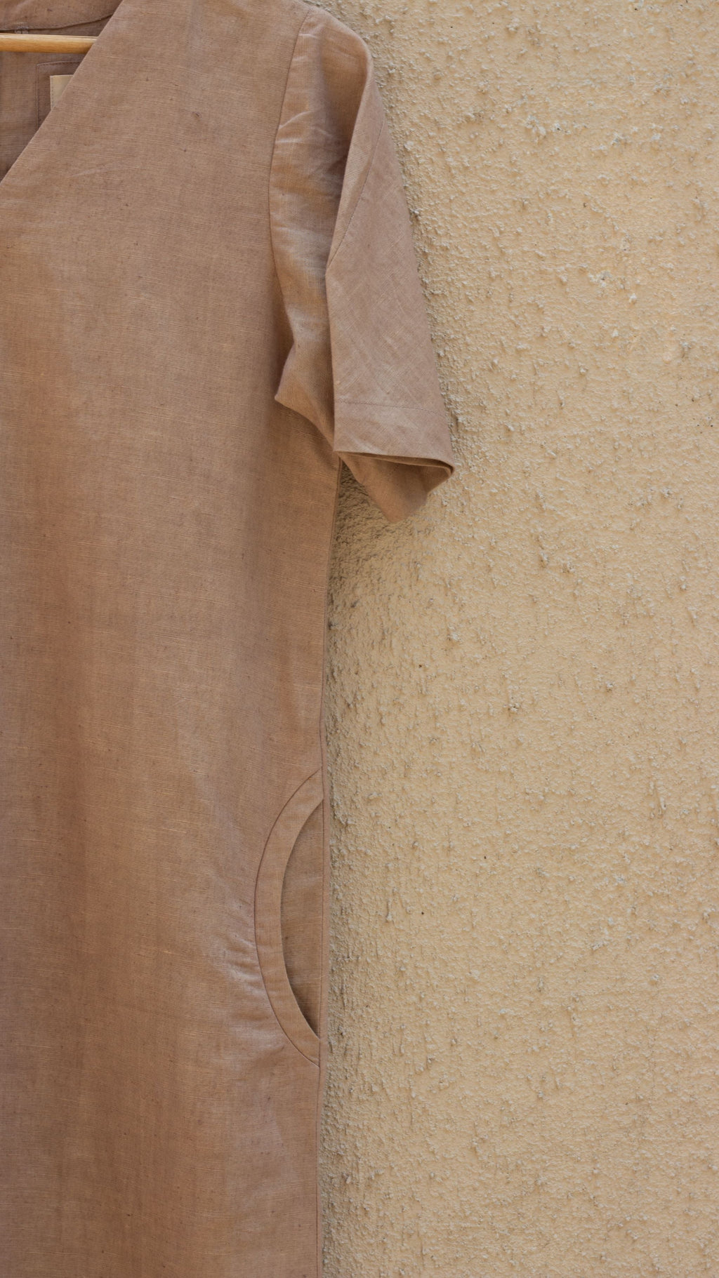 Beige Midi Dress by Anushé Pirani with Beige, Casual Wear, Cotton, Cotton Hemp, Handwoven, Hemp, Midi Dresses, Regular Fit, Shibumi Collection, Solids, Womenswear at Kamakhyaa for sustainable fashion