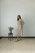 Beige Midi Dress by Anushé Pirani with Beige, Casual Wear, Cotton, Cotton Hemp, Handwoven, Hemp, Midi Dresses, Regular Fit, Shibumi Collection, Solids, Womenswear at Kamakhyaa for sustainable fashion
