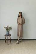Beige Midi Dress by Anushé Pirani with Beige, Casual Wear, Cotton, Cotton Hemp, Handwoven, Hemp, Midi Dresses, Regular Fit, Shibumi Collection, Solids, Womenswear at Kamakhyaa for sustainable fashion