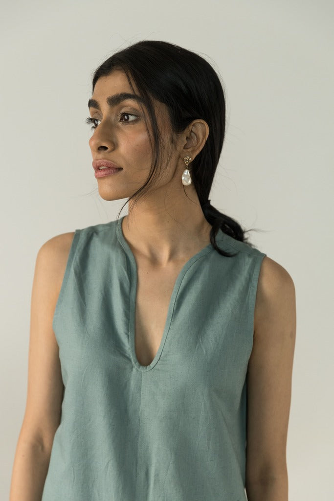 Blue Relaxed Fit Jumpsuit by Anushé Pirani with Blue, Casual Wear, Cotton, Cotton Hemp, Handwoven, Hemp, Jumpsuits, Relaxed Fit, Shibumi Collection, Solids, Womenswear at Kamakhyaa for sustainable fashion
