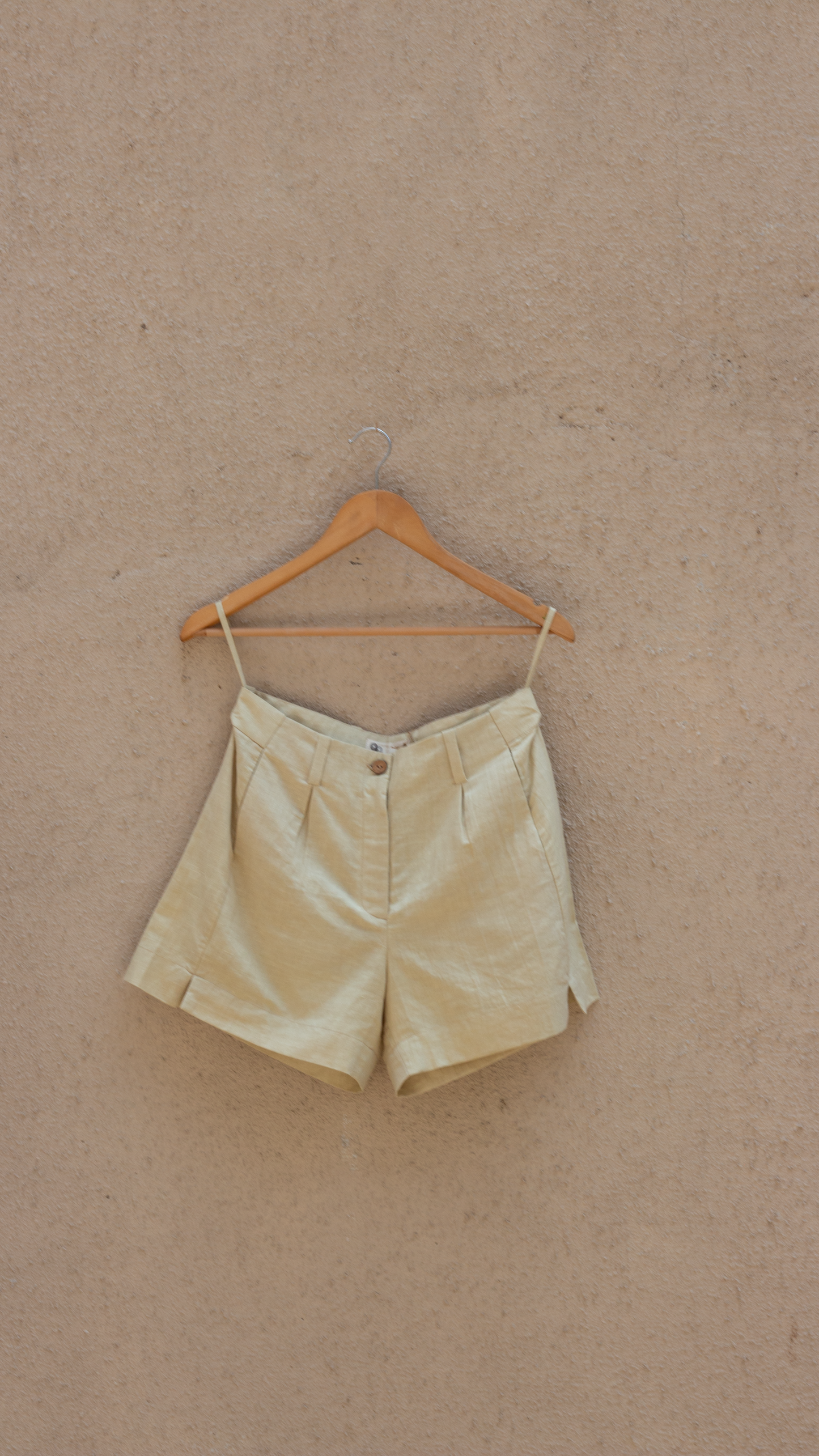 Beige Casual Short by Anushé Pirani with Beige, Casual Wear, Cotton, Cotton Hemp, Handwoven, Hemp, Regular Fit, Shibumi Collection, Shorts, Solids, Womenswear at Kamakhyaa for sustainable fashion