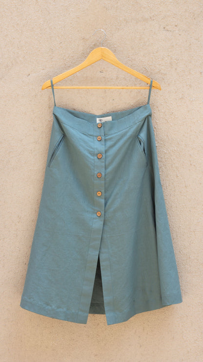 Blue Solid Midi Skirt Blue, Casual Wear, Cotton, Cotton Hemp, Handwoven, Hemp, Regular Fit, Shibumi Collection, Skirts, Solids Kamakhyaa