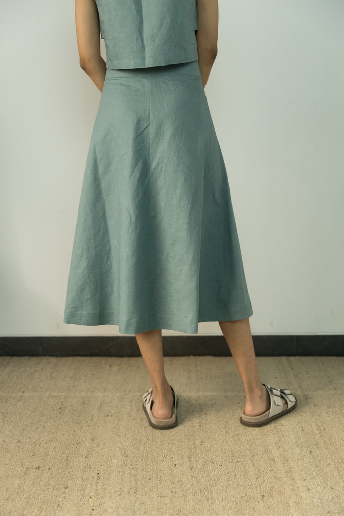 Blue Solid Midi Skirt Blue, Casual Wear, Cotton, Cotton Hemp, Handwoven, Hemp, Regular Fit, Shibumi Collection, Skirts, Solids Kamakhyaa