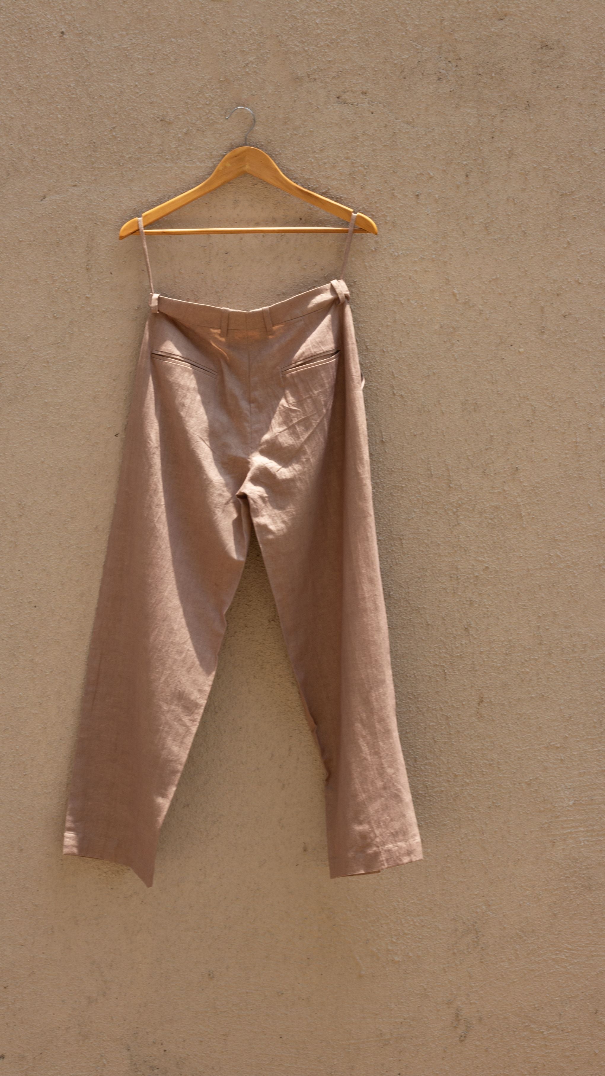 Sunset Rose Casual Trousers by Anushé Pirani with Beige, Casual Wear, Cotton, Cotton Hemp, For Him, Handwoven, Hemp, Mens Bottom, Menswear, Regular Fit, Shibumi Collection, Solids, Trousers at Kamakhyaa for sustainable fashion