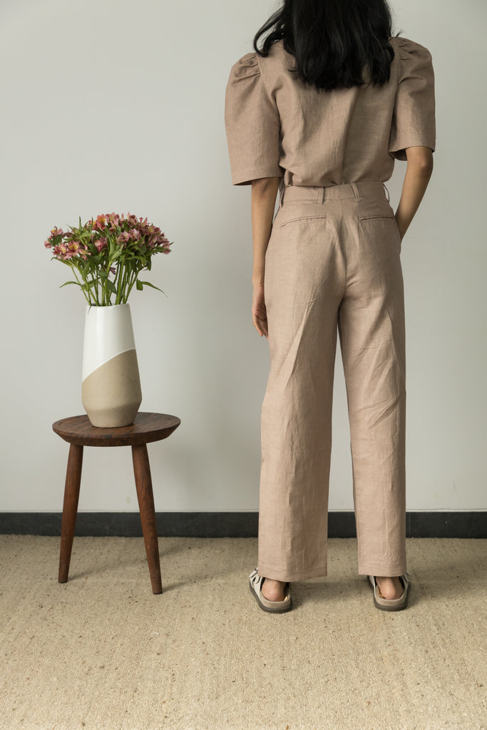 Sunset Rose Casual Trousers by Anushé Pirani with Beige, Casual Wear, Cotton, Cotton Hemp, For Him, Handwoven, Hemp, Mens Bottom, Menswear, Regular Fit, Shibumi Collection, Solids, Trousers at Kamakhyaa for sustainable fashion