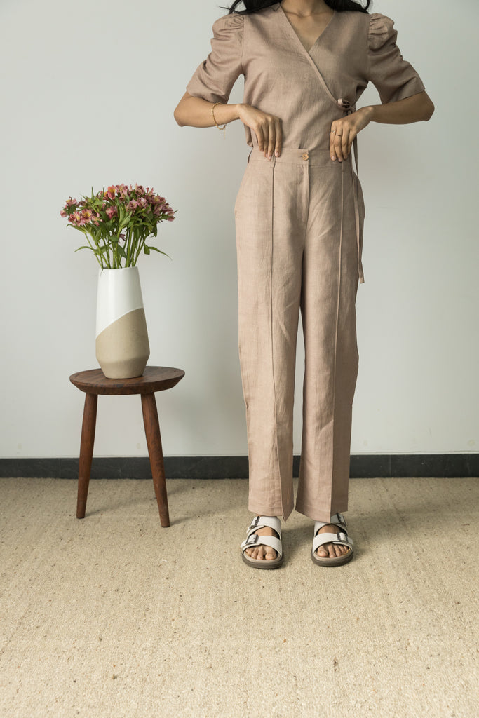 Sunset Rose Casual Trousers by Anushé Pirani with Beige, Casual Wear, Cotton, Cotton Hemp, For Him, Handwoven, Hemp, Mens Bottom, Menswear, Regular Fit, Shibumi Collection, Solids, Trousers at Kamakhyaa for sustainable fashion
