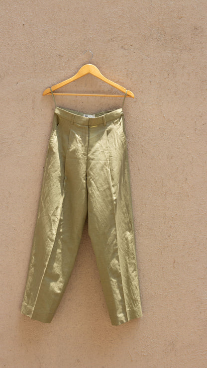 Green Casual Pants by Anushé Pirani with Casual Wear, Cotton, Cotton Hemp, For Him, Green, Handwoven, Hemp, Mens Bottom, Menswear, Pants, Relaxed Fit, Shibumi Collection, Solids at Kamakhyaa for sustainable fashion