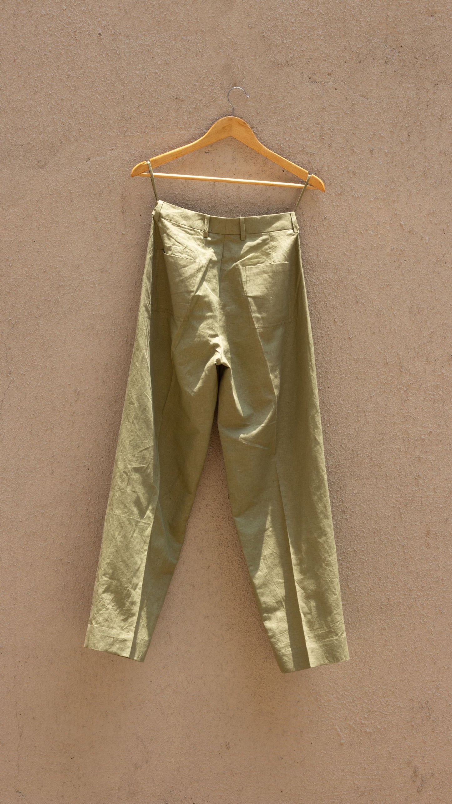 Green Casual Pants by Anushé Pirani with Casual Wear, Cotton, Cotton Hemp, For Him, Green, Handwoven, Hemp, Mens Bottom, Menswear, Pants, Relaxed Fit, Shibumi Collection, Solids at Kamakhyaa for sustainable fashion