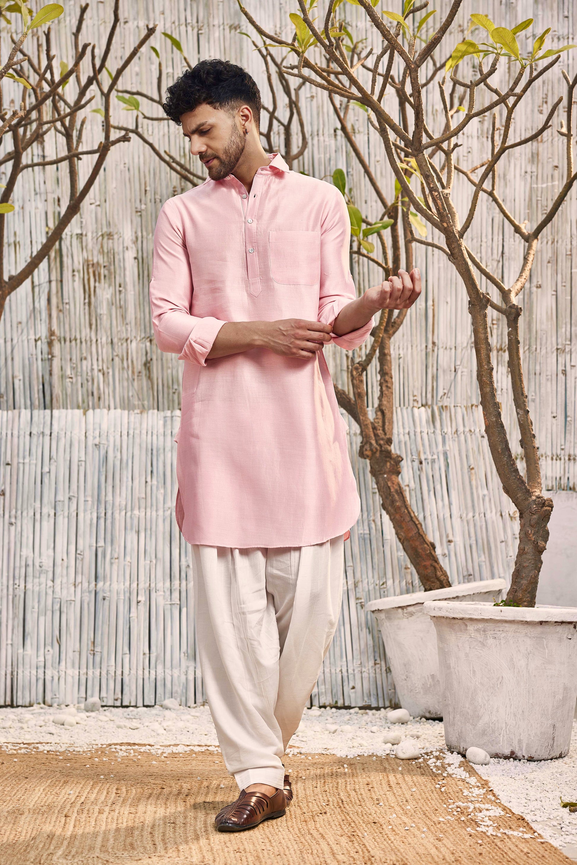 Cotton Bundi Jacket - Pink by Charkhee with Best Selling, Cotton, Dobby Cotton, Festive Wear, Indian Wear, Indianwear Jackets, Jackets, Mens Overlay, Menswear, Natural, Pink, Regular Fit, Shores 23, Shores by Charkherr, Textured at Kamakhyaa for sustainable fashion