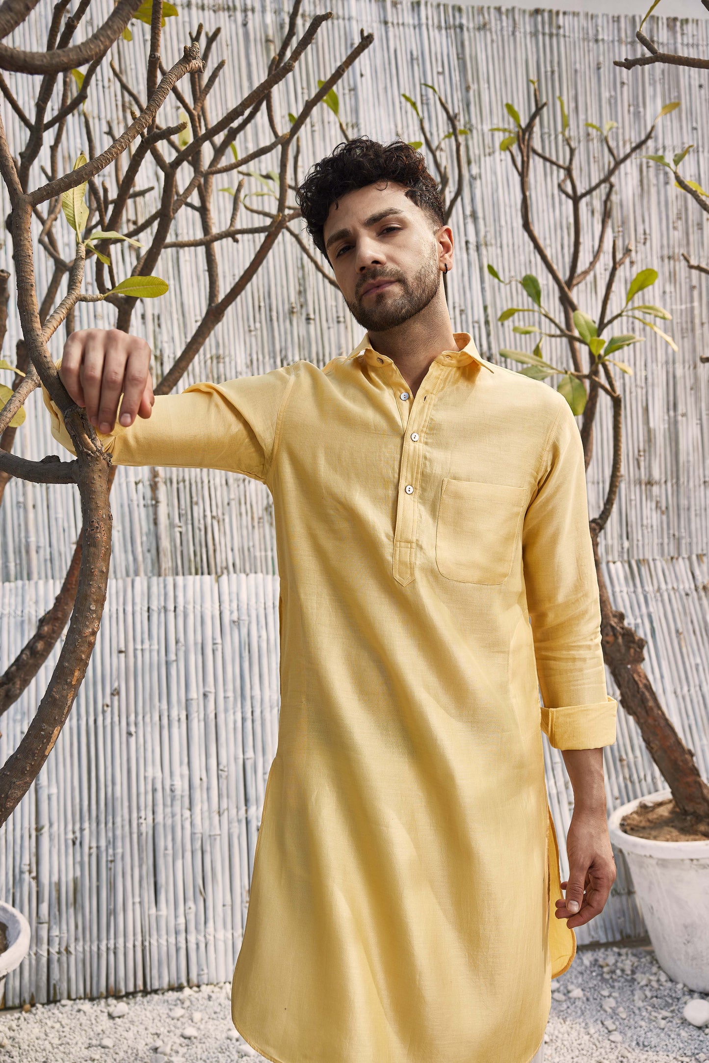 Cotton Bundi Jacket - Yellow by Charkhee with Cotton, Dobby Cotton, Festive Wear, Indian Wear, Indianwear Jackets, Jackets, Mens Overlay, Menswear, Natural, Regular Fit, Shores 23, Shores by Charkherr, Textured, Yellow at Kamakhyaa for sustainable fashion