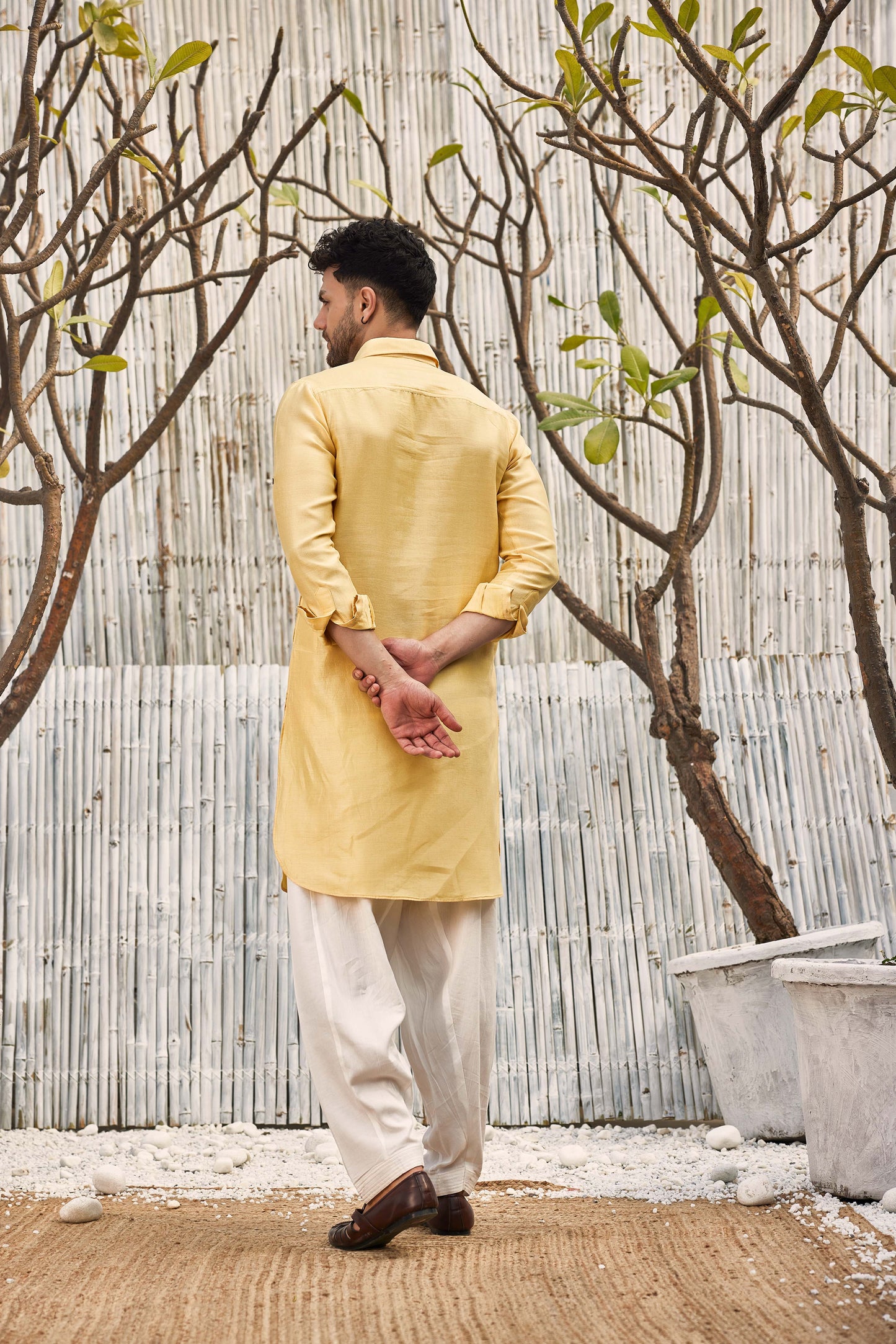 Cotton Bundi Jacket - Yellow by Charkhee with Cotton, Dobby Cotton, Festive Wear, Indian Wear, Indianwear Jackets, Jackets, Mens Overlay, Menswear, Natural, Regular Fit, Shores 23, Shores by Charkherr, Textured, Yellow at Kamakhyaa for sustainable fashion