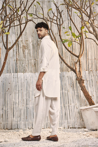 Cotton Pathani with Salwar - Set of 2 Off-White Menswear Festive Wear, Kurta Salwar Sets, Natural, Off-white, Regular Fit, Shores 23, Textured Charkhee Kamakhyaa