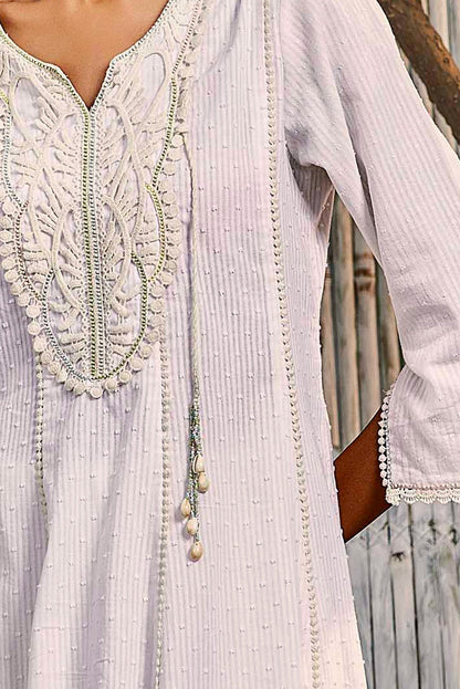 Off-White Flairy Cotton Kurta with Pant - Set of 3 Indian Wear Festive Wear, Kurta Set With Dupatta, Natural, Off-white, Regular Fit, Shores 23, Textured Charkhee Kamakhyaa