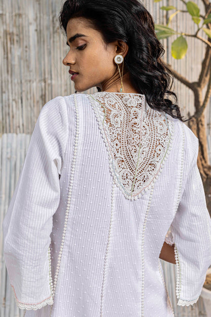 Off-White Flairy Cotton Kurta with Pant - Set of 3 Indian Wear Festive Wear, Kurta Set With Dupatta, Natural, Off-white, Regular Fit, Shores 23, Textured Charkhee Kamakhyaa