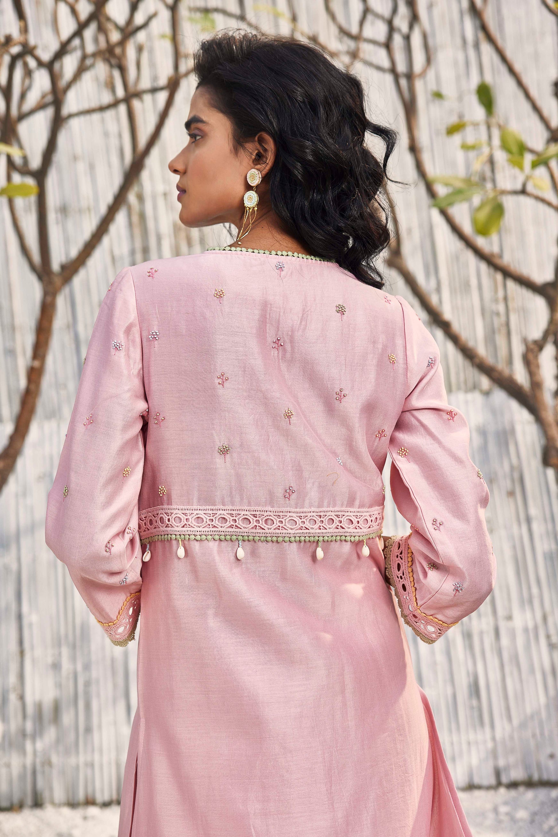 Blush Pink A-line Kurta with Palazzo - Set of 2 by Charkhee with Best Selling, Chanderi, Cotton, Cotton Satin, Festive Wear, Indian Wear, Kurta Palazzo Sets, Natural, Pink, Regular Fit, Shores 23, Solids, Womenswear at Kamakhyaa for sustainable fashion