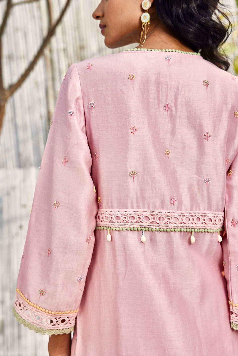 Blush Pink A-line Kurta with Palazzo - Set of 2 by Charkhee with Best Selling, Chanderi, Cotton, Cotton Satin, Festive Wear, Indian Wear, Kurta Palazzo Sets, Natural, Pink, Regular Fit, Shores 23, Solids, Womenswear at Kamakhyaa for sustainable fashion