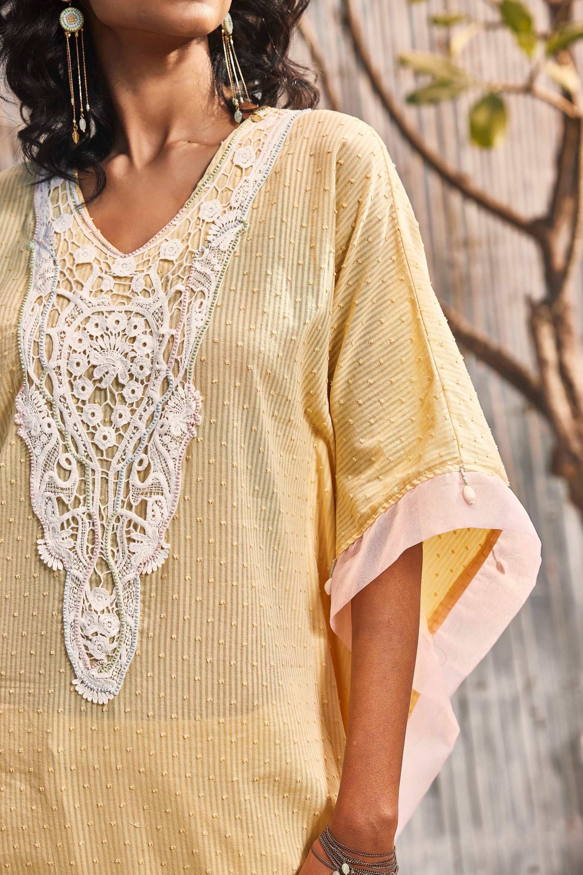 Breezy Cotton Kaftan - Yellow by Charkhee with Best Selling, Cotton, Dobby Cotton, Festive Wear, Kaftans, Midi Dresses, Natural, Regular Fit, Shores 23, Textured, Womenswear, Yellow at Kamakhyaa for sustainable fashion