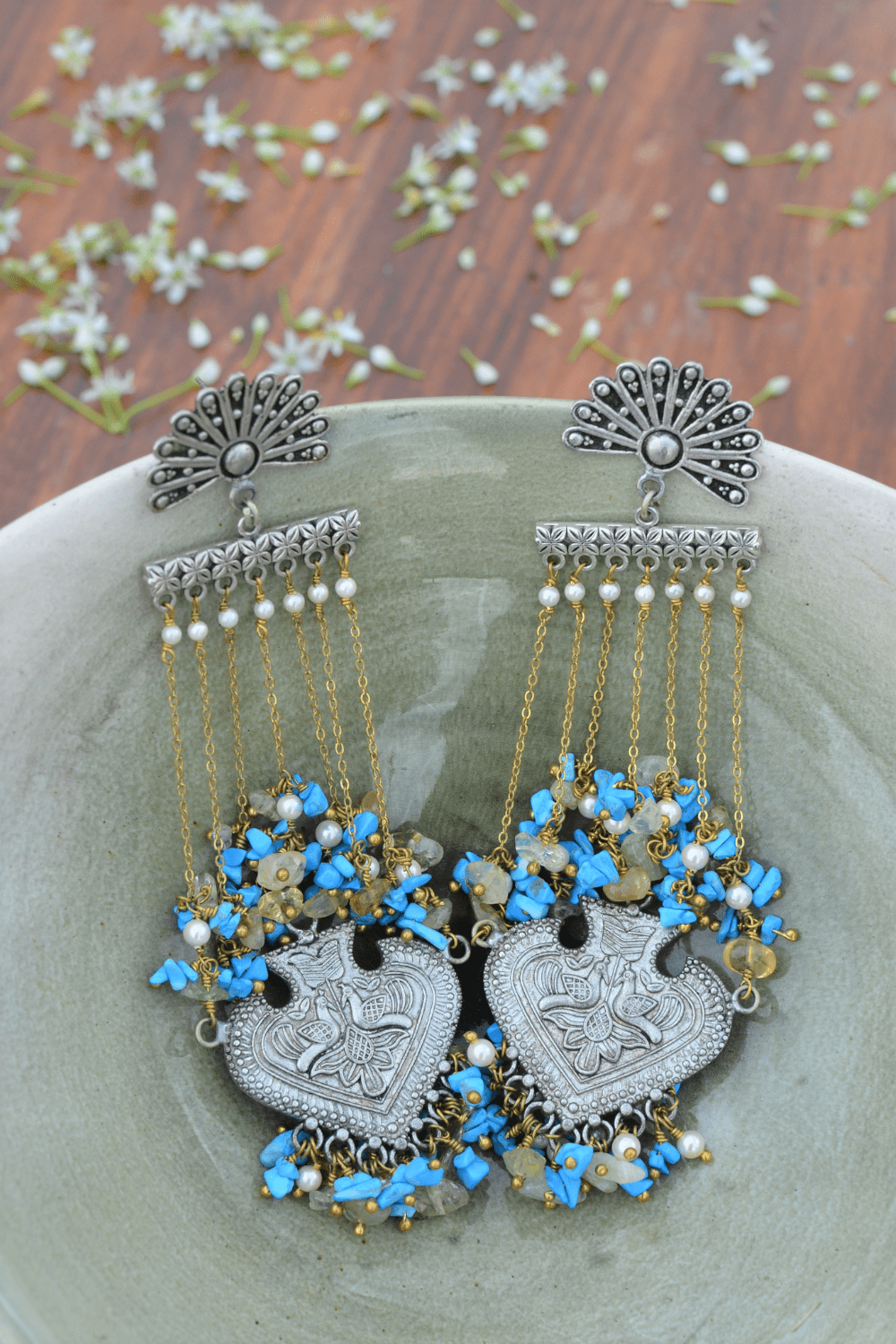 Blue Long Earring Shyama Kundal by House Of Heer with Alloy Metal, Blue, Festive Jewellery, Festive Wear, Free Size, jewelry, July Sale, July Sale 2023, Long Earrings, Natural, Solids at Kamakhyaa for sustainable fashion