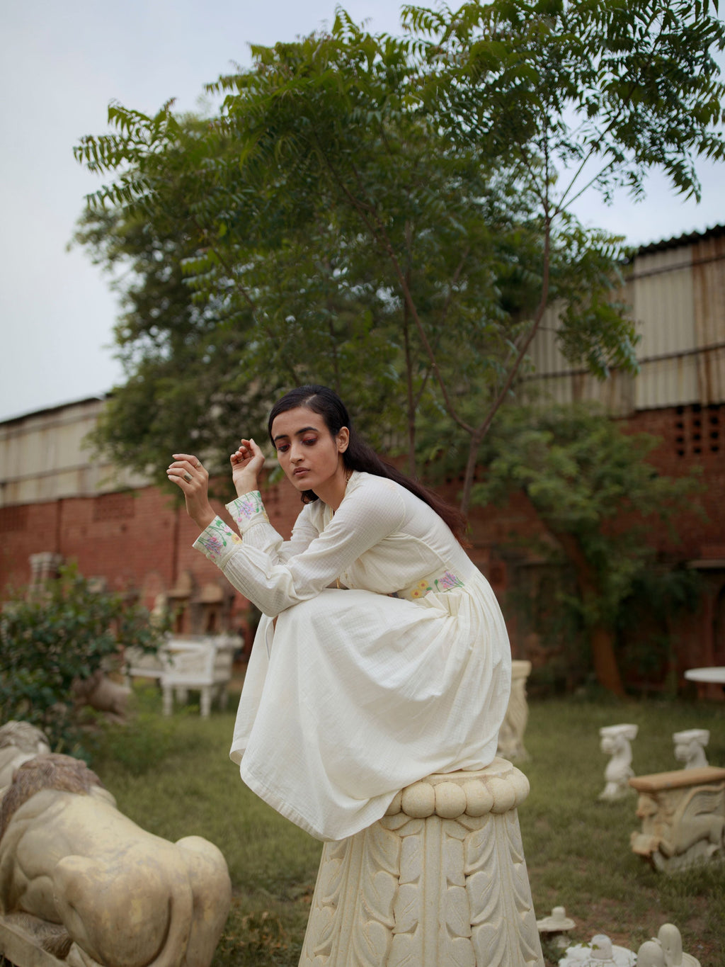 White Embroidered Midi Dress by The Loom Art with Embroidered, Handwoven Cotton, July Sale, July Sale 2023, Midi Dresses, Natural, Party Wear, Regular Fit, Vintage Summer by The Loom Art, White, Womenswear at Kamakhyaa for sustainable fashion