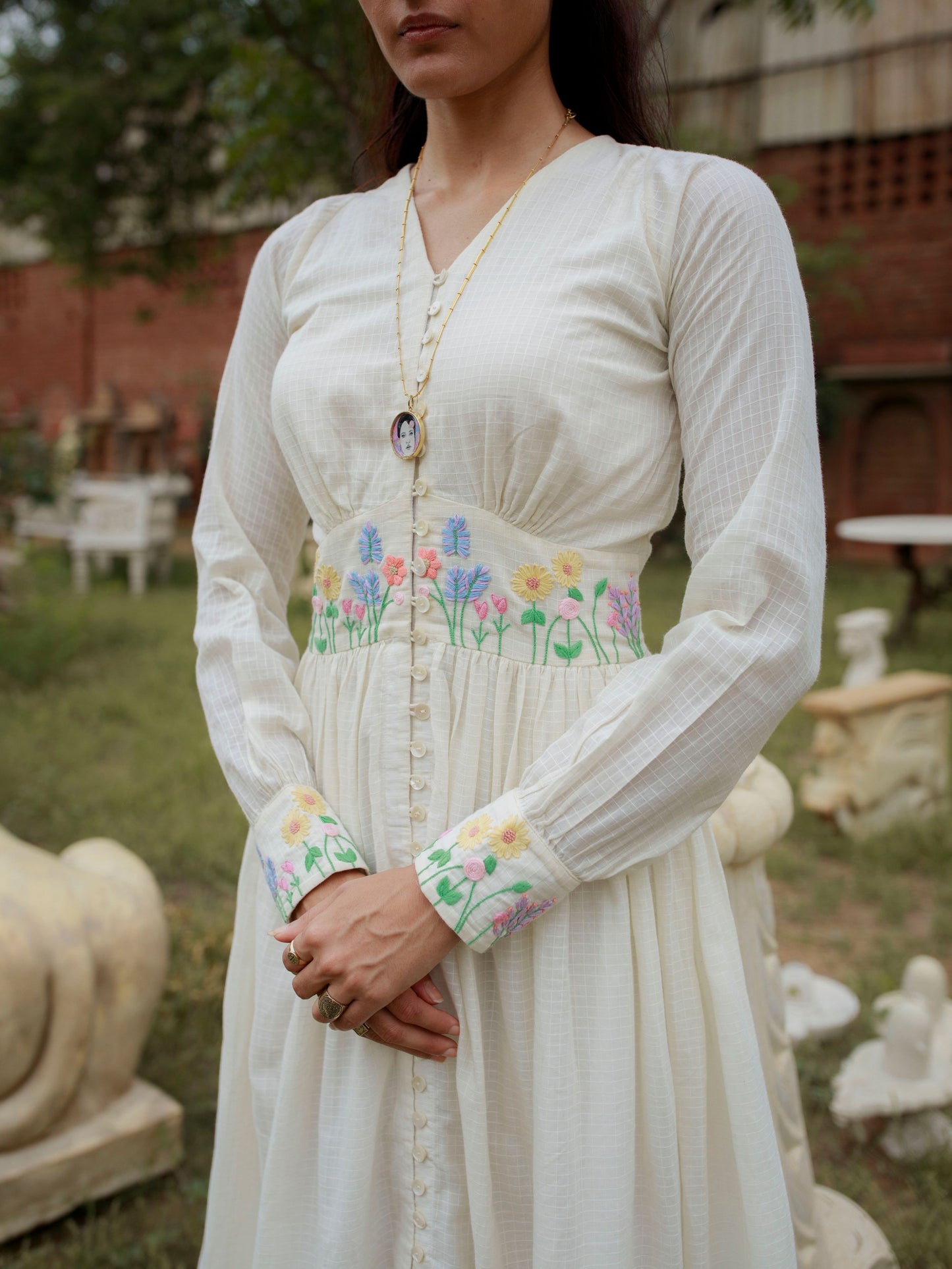 White Embroidered Midi Dress Dresses Embroidered, Dresses, Natural, Regular Fit, Vintage Summer, The Loom Art Kamakhyaa