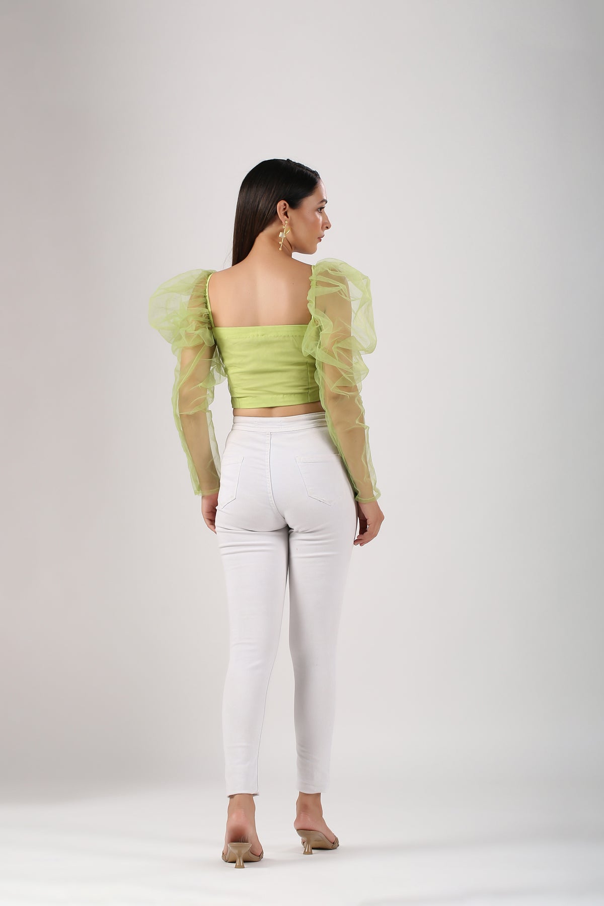 Green Crop Top by MOH-The Eternal Dhaga with Casual Wear, Cotton, Crop Tops, Green, Moh-The eternal Dhaga, Natural, Regular Fit, Solids, Tulle, Womenswear at Kamakhyaa for sustainable fashion