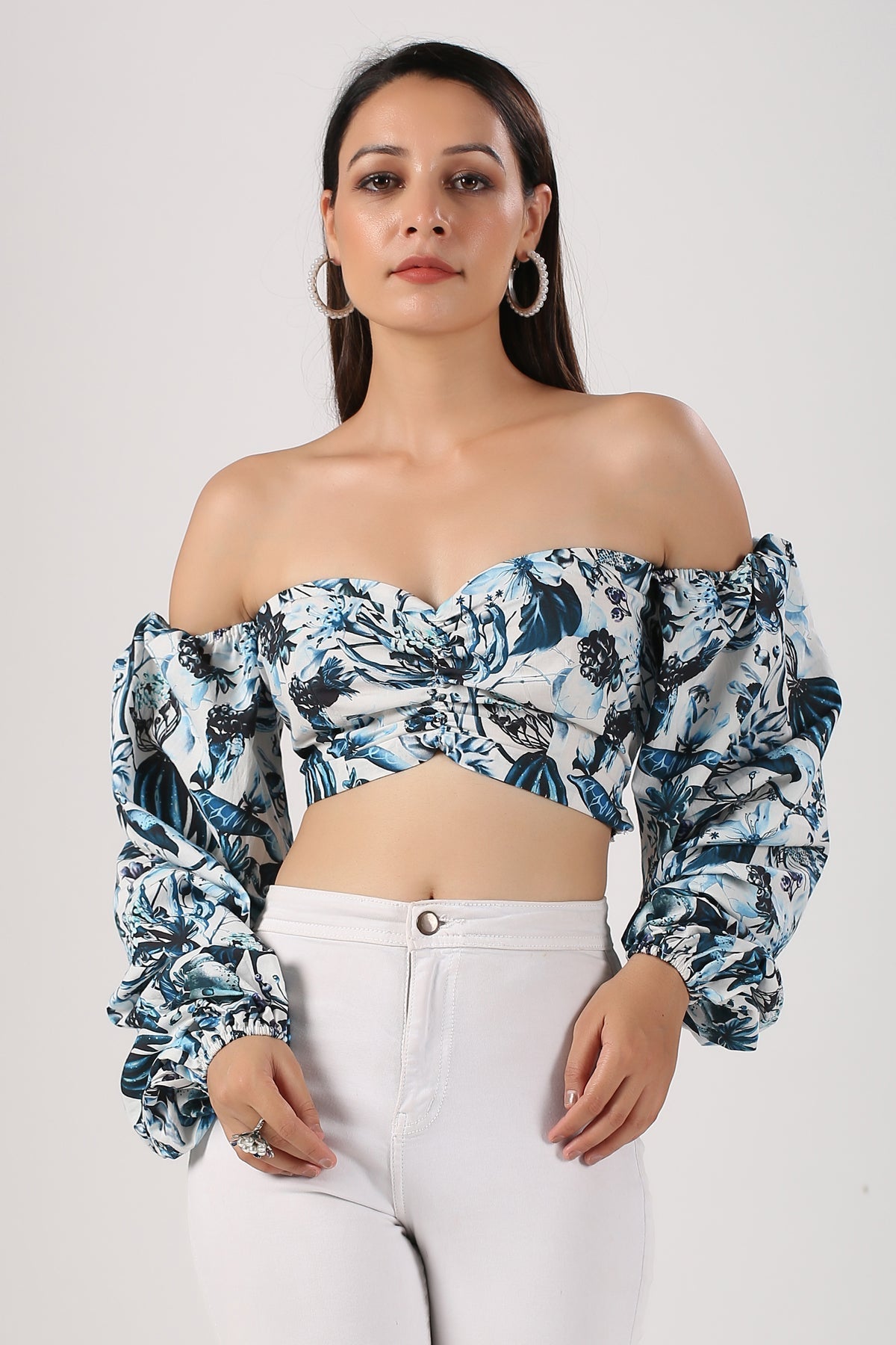 Multicolor Cotton Printed Top by MOH-The Eternal Dhaga with Blouses, Cotton, Moh-The eternal Dhaga, Multicolor, Natural, Off-Shoulder Tops, Party Wear, Prints, Slim Fit, Womenswear at Kamakhyaa for sustainable fashion