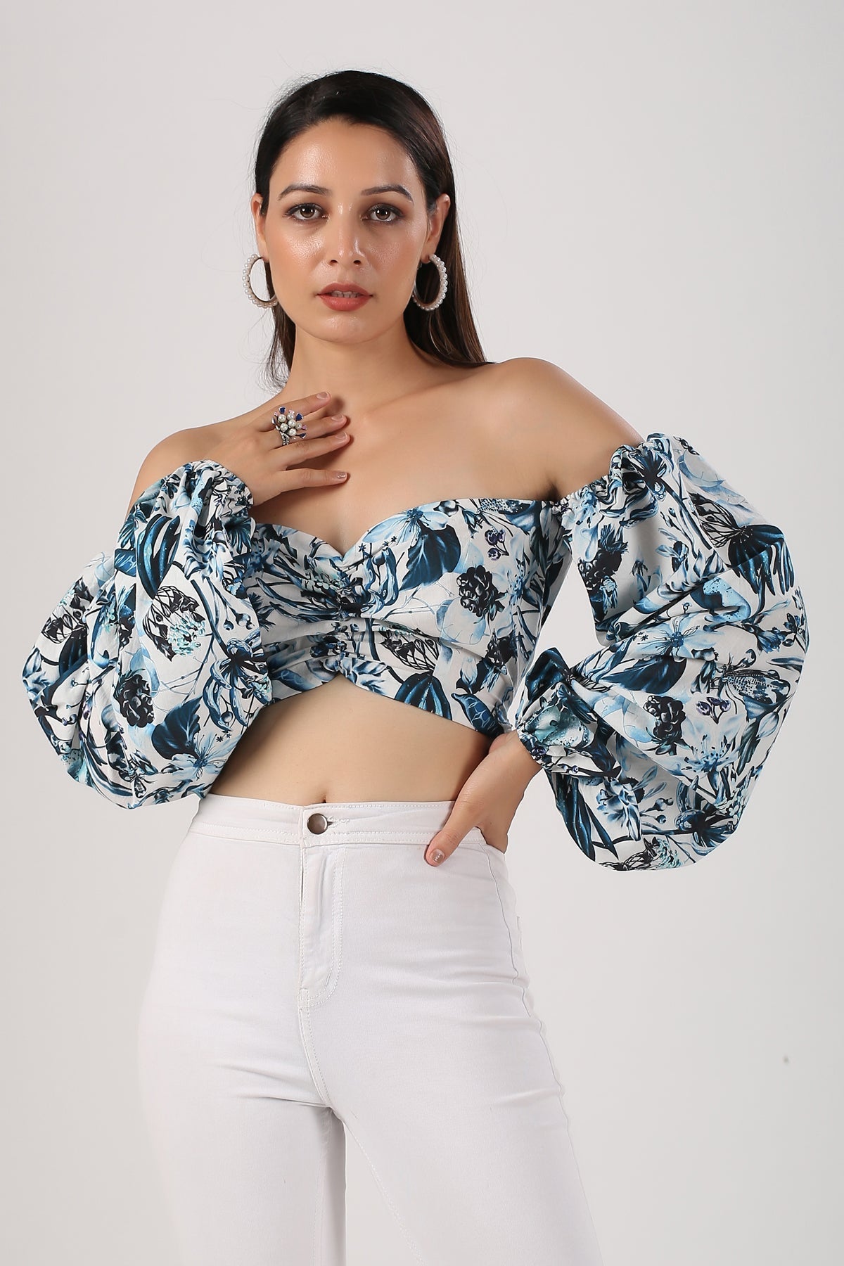 Multicolor Cotton Printed Top by MOH-The Eternal Dhaga with Blouses, Cotton, Moh-The eternal Dhaga, Multicolor, Natural, Off-Shoulder Tops, Party Wear, Prints, Slim Fit, Womenswear at Kamakhyaa for sustainable fashion