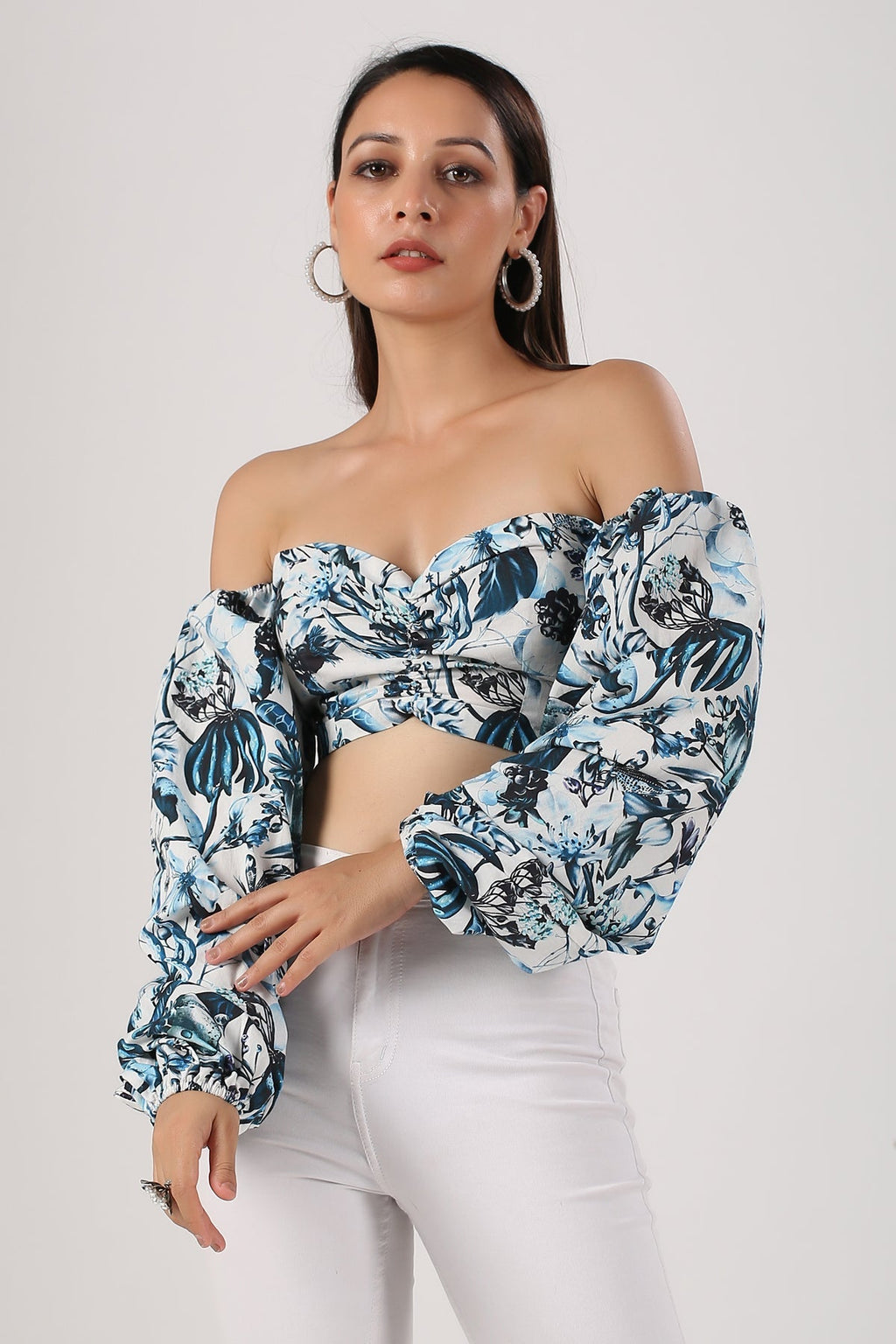 Multicolor Cotton Printed Top by MOH-The Eternal Dhaga with Blouses, Cotton, Moh-The eternal Dhaga, Multicolor, Natural, Off-Shoulder Tops, Party Wear, Prints, Slim Fit, Womenswear at Kamakhyaa for sustainable fashion