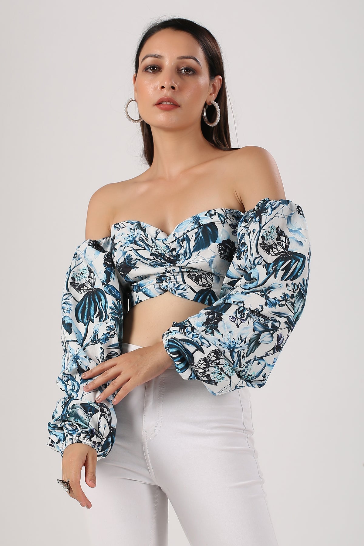 Multicolor Cotton Printed Top by MOH-The Eternal Dhaga with Blouses, Cotton, Moh-The eternal Dhaga, Multicolor, Natural, Off-Shoulder Tops, Party Wear, Prints, Slim Fit, Womenswear at Kamakhyaa for sustainable fashion