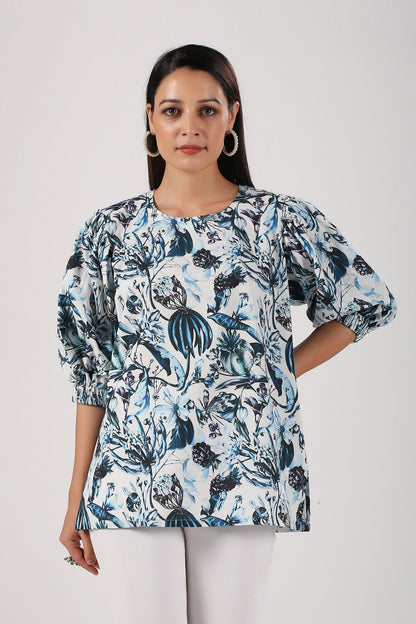 Multicolor Peplum Top by MOH-The Eternal Dhaga with Blouses, Casual Wear, Cotton, Moh-The eternal Dhaga, Multicolor, Natural, Peplum Tops, Prints, Regular Fit, Womenswear at Kamakhyaa for sustainable fashion