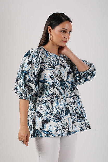 Multicolor Peplum Top by MOH-The Eternal Dhaga with Blouses, Casual Wear, Cotton, Moh-The eternal Dhaga, Multicolor, Natural, Peplum Tops, Prints, Regular Fit, Womenswear at Kamakhyaa for sustainable fashion