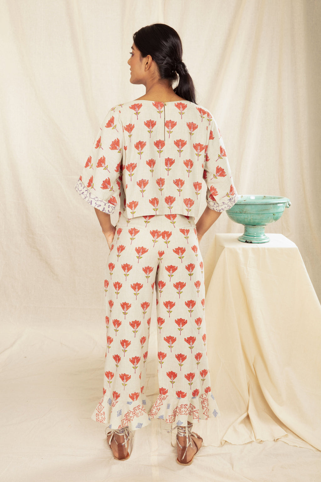 Multicolor Block Printed Summer Top by Anushé Pirani with Block Prints, Crop Tops, Handwoven Cotton, Lounge Wear, Multicolor, Natural, Prints, Recurring Dream by Anushe Pirani, Recurring Dream Collection, Regular Fit, Tops, Womenswear at Kamakhyaa for sustainable fashion