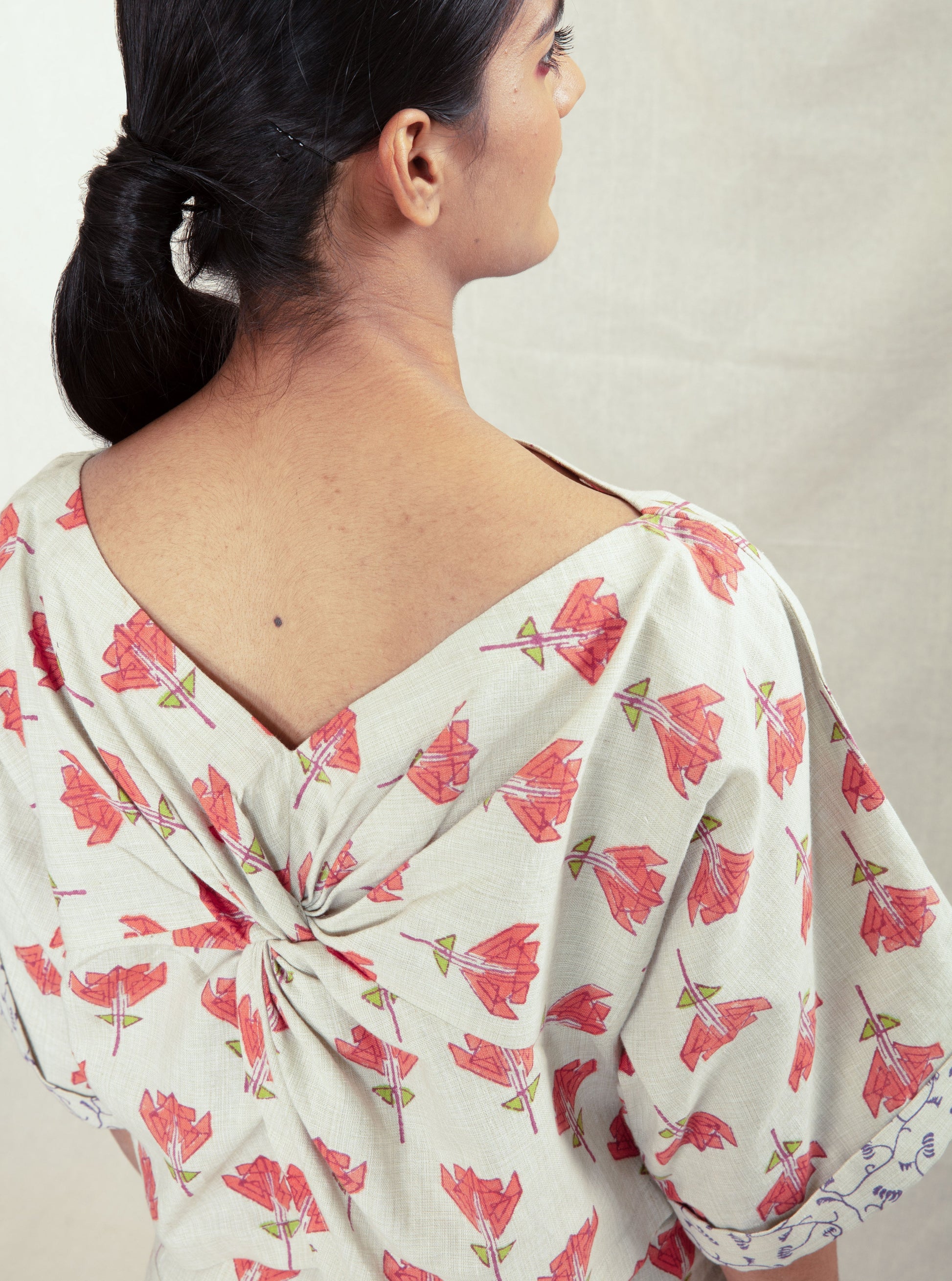 Multicolor Block Printed Summer Top by Anushé Pirani with Block Prints, Crop Tops, Handwoven Cotton, Lounge Wear, Multicolor, Natural, Prints, Recurring Dream by Anushe Pirani, Recurring Dream Collection, Regular Fit, Tops, Womenswear at Kamakhyaa for sustainable fashion